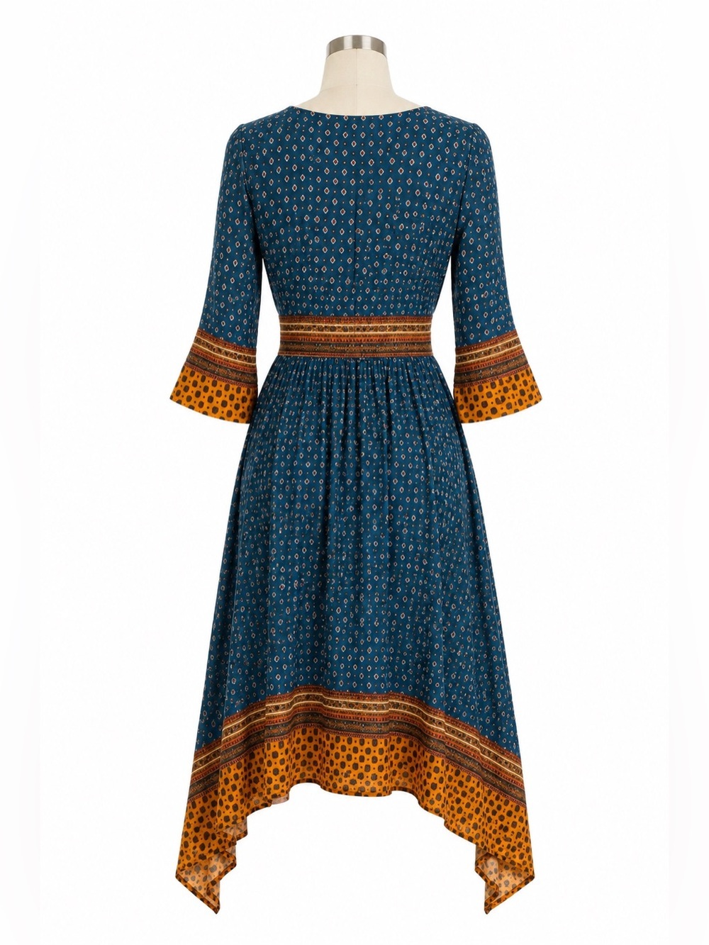 Anthropologie Maeve Blue Boho Tie Front Handkerchief Midi Dress S - Picture 4 of 9